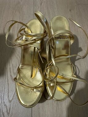 Jeffrey Campbell Gold Metallic Lace-Up Sandals 10